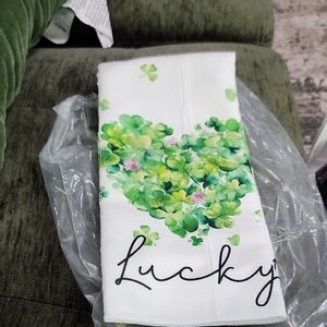 Lucky Clover Heart Kitchen Towel - White & Green New Without Tags